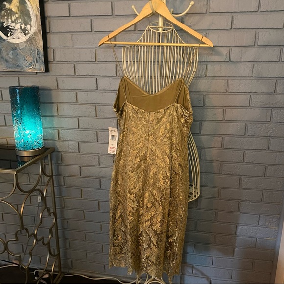 Ralph Lauren Spaghetti Strap Vintage Gold Lace Mini Dress New With Tags Size 10 - Picture 2 of 6